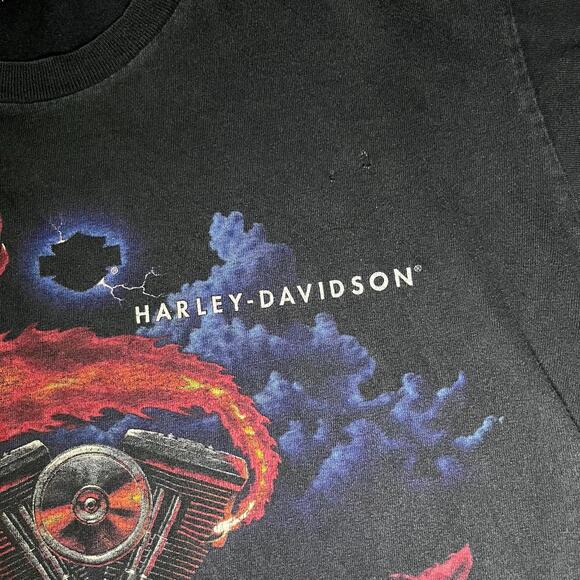 🔥 Vintage Harley-Davidson Twin Wolves Flame Tee – Size M - Picture 5 of 8